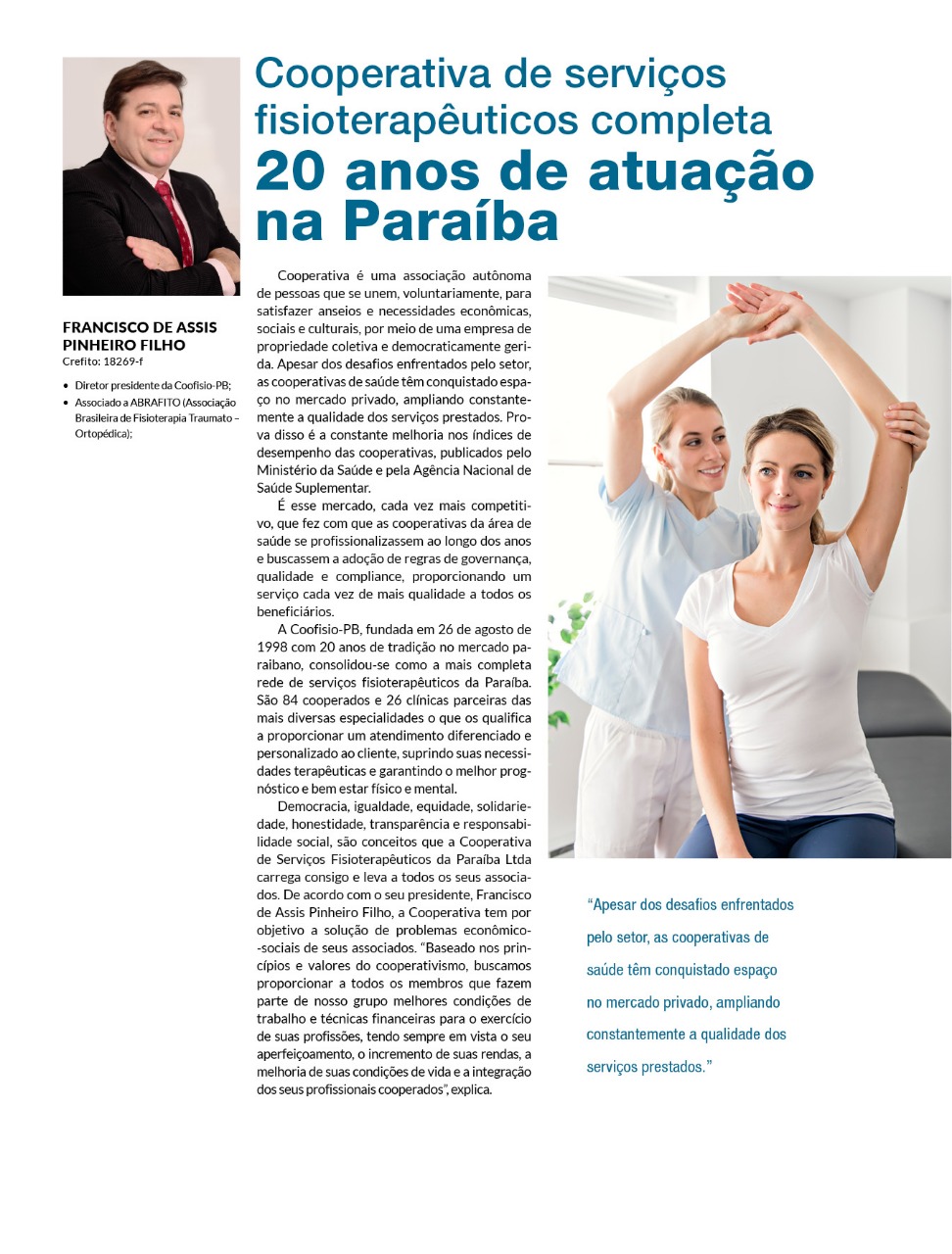 Cooperativa de serviços fisioterapêuticos completa 20 anos de atuação na Paraíba.